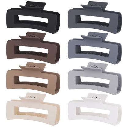 Picture of CHANDAT 4.1 Inch Large Hair Clips 8 Pcs Square Claw Clips for Thick Hair Big Hair Claw Clips Acrylic Banana Jaw Clips Hair Accessories for Women and Girls -Grey Brown