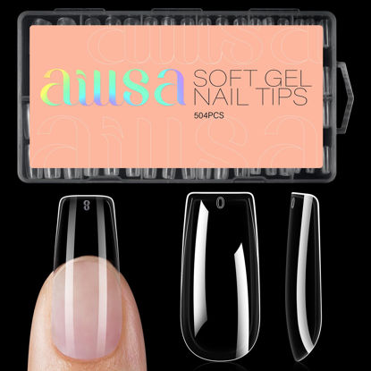 Picture of AILLSA Medium Square Nails Tips 504PCS Clear Soft Gel Nail Tips False Full Cover Nail Tips for DIY Home Salon Gift, Pre-shaped Gelly Press On Fake Nail Tips for Nail Extension (10sizes)