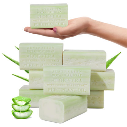 Picture of Australian Botanical Soap, Aloe Vera with Green Tea Extract 6.6 oz. (187 g) Soap Bars | Natural Soap Base | All Skin Types | Women & Men | Shea Butter Enriched Bar Soap - Pack of 8