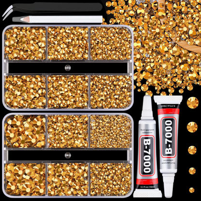 Picture of Resin Jelly Rhinestones for Crafting with B7000 Jewelry Glue, 2 Boxes Gold Flatback Crystals with 2Pcs 10ml Glue, Bedazzling Non Hotfix Gems for DIY Tumblers Clothing Shoes Manicure