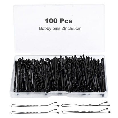 Picture of 100Pcs Bobby Pins Black Hair Pins Kit for Women Girls Kids Premium Wavy Black Bobby Pins Hair Clips with Storage Box,Suitable for All Hair Types (Black, 2inch)