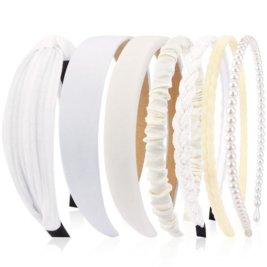 Picture of AHONEY 7 Pack White Headbands for Women Girls Headband Non Slip Hairbands Cute Hair Accessories Multi-style Headband Pack Wedding Head Band (White)