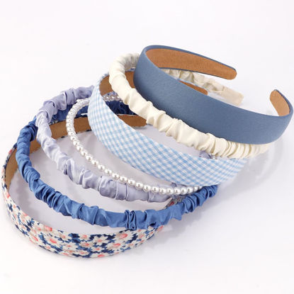 Picture of AHONEY 7 Pack Headbands for Girls Women Headbands Trendy Non Slip Hairbands Cute Hair Accessories Multi-style Preppy Headband Pack Diademas Para Mujer (Blue)