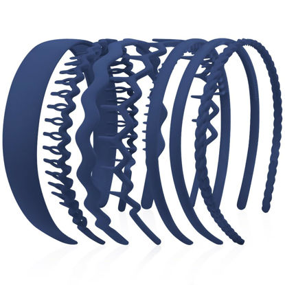 Picture of AHONEY 7 Pack Blue Headbands for Women Mens Headbands with Teeth Non Slip Hairbands for Women's Hair Accessories Comb Headband Diademas Para Mujer (Navy blue)