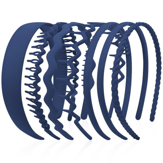 Picture of AHONEY 7 Pack Blue Headbands for Women Mens Headbands with Teeth Non Slip Hairbands for Women's Hair Accessories Comb Headband Diademas Para Mujer (Navy blue)