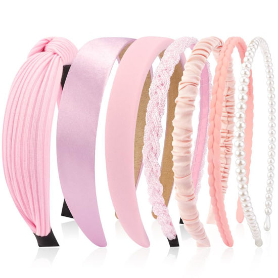 Picture of AHONEY 7 Pack Pink Headbands for Girls Women Headbands Trendy Non Slip Hairbands Cute Hair Accessories Multi-style Headband Pack Diademas Para Mujer (Pink)