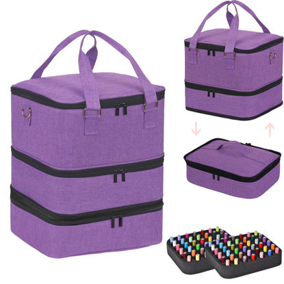Picture of FCQQYWZ Large Nail Polish Organizer Case Hold 84+ Bottles Nail Polish & Nail Lamp, 3 Layers Nail Organizers and Storage for Nail Tech with Divider, Travel Carrying Case for Nail Polish Kit Set(Purple)