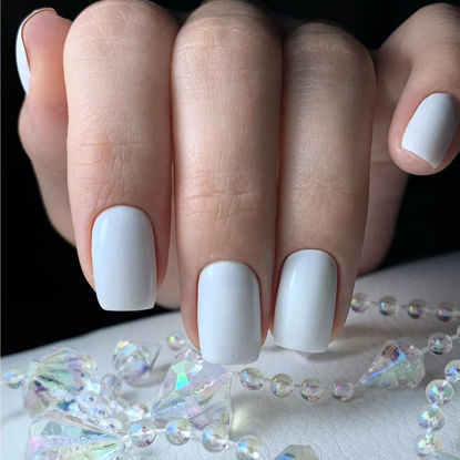 Picture of modelones set White Press On Nails Shorts Square Press On Nails with Nail Glue Reusable Manicure Fake Nails Glue on Nails Set Adhesive Tabs Nail File Elegant Nails 12 Size 36Pcs