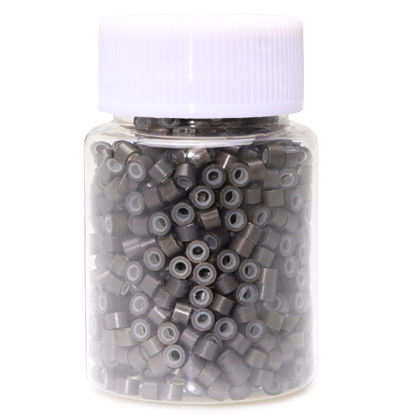 Picture of NIACONN 1000pcs Microlink Beads 4mm Silicone Lined Hair Tinsel Beads Micro Link Rings for Hair Extension - dark Brown