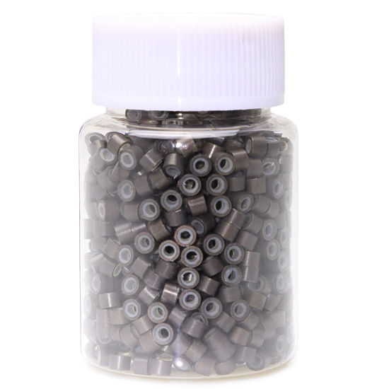 Picture of NIACONN 1000pcs Microlink Beads 4mm Silicone Lined Hair Tinsel Beads Micro Link Rings for Hair Extension - dark Brown
