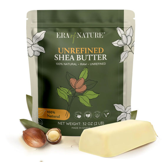 Picture of era of nature Organic Unrefined Raw AFRICAN IVORY WHITE SHEA BUTTER, for Anti Aging Dry Skin Base Beauty, Use Alone or in DIY Body Butters, Soaps, Lotions and lip balm - (Ghana) - 2lb