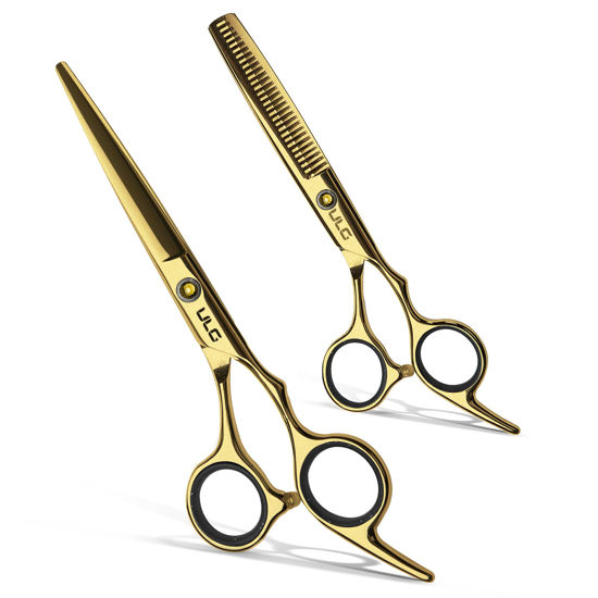 Picture of Hair Cutting Scissors Thinning Shears Kit ULG Professional Barber Hairdressing Texturizing Salon Razor Edge Scissor Japanese Stainless Steel 6.5 inch Gold