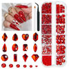 Picture of qiipii 2052Pcs Red Nail Art Rhinestones Multi Shapes Crystal Flatback Rhinestones Gems Siam Red Round Beads K9 Glass Stones Diamonds Jewels Nail Art Supplies Charms for Nails Faces Eyes Makeup Crafts