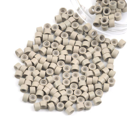 Picture of Vlasy 200Pcs 4mm Silicone Lined Micro Ring Beads for Hair Extensions 7Colors Apply (200Pcs Gray Blonde)