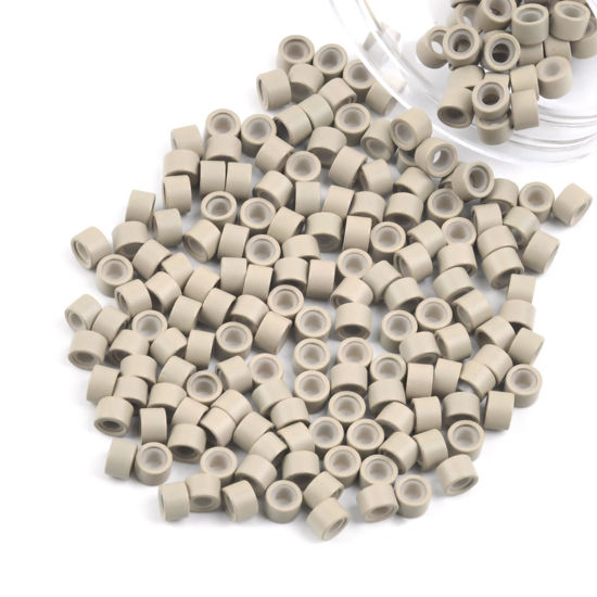 Picture of Vlasy 200Pcs 4mm Silicone Lined Micro Ring Beads for Hair Extensions 7Colors Apply (200Pcs Gray Blonde)