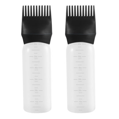 Picture of Pimoys 2 Pack Root Comb Applicator Bottle 6 Ounce, Oil Applicator for Hair Dye, Hair Oiling Bottle Applicator Brush with Graduated Scale