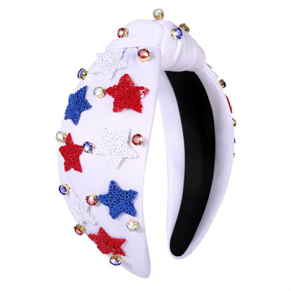 Picture of MOLOCH American Flag Headband 4th of July Headband Red White Blue USA Stars Heart Knotted Headband for Women Rhinestone Crystal Patriotic Hairband Party Hair Accessory Stars
