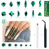 Picture of qiipii Green Nail Rhinestones Multi Shapes Emerald Green Rhinestones for Nails Flatback Nail Big Gems K9 Glass Round Beads Stones Diamonds Nail Charms Art for Nails Faces Eyes Crafts DIY