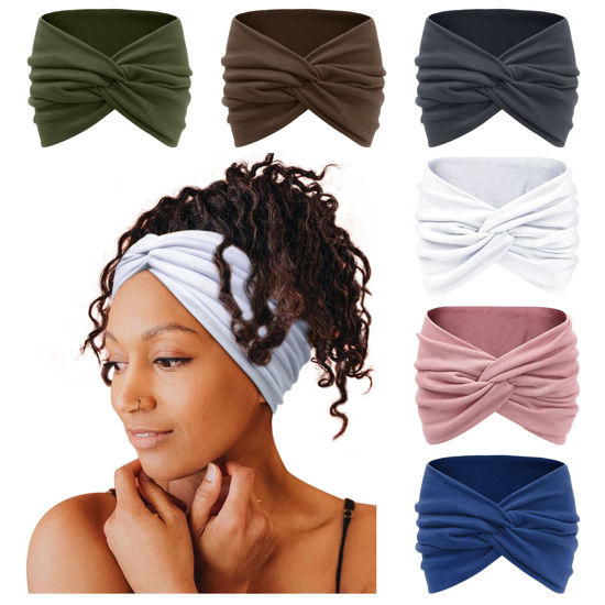 Picture of Tobeffect 7 Inches Wide Headbands for Women, Extra Large Turban Headband Boho Hairband Hair Twisted Knot Accessories, 6 Pack