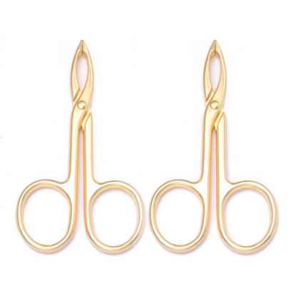 Picture of Motanar 2 Pieces Tweezers Scissor Handle Straight Tip Scissor Shaped Eyebrows Tweezers for Hair Plucker Remover Facial Hair Eyebrows Care (Golden)