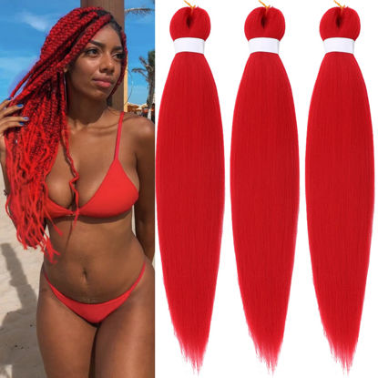 Picture of Gozill Red Braiding Hair Pre stretched Kanekalon Prestretched Human Braiding Hair Extensions Ez Braid Knotless 26 Inch