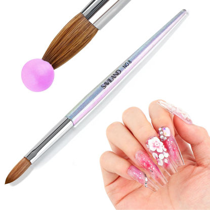 Picture of SAVILAND Kolinsky Acrylic Nail Brush: Size 8 Professional Nail Art Brush for Acrylic Application Kolinsky Acrylic Brush for Nails Extension, Kolinksy Nail Tools for Women Home Salon Use Aurora Handle