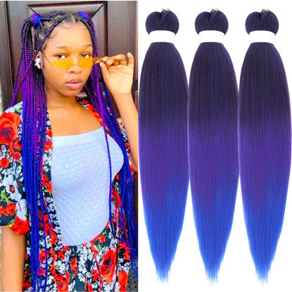 Picture of Gozill Purple Blue Braiding Hair Pre stretched Box Braid Kanekalon Braiding Hair Prestretched Human Hair 26Inch