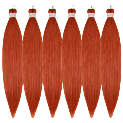 Picture of Gozill Ginger Orange Braiding Hair Pre Stretched Kanekalon Braiding Hair Extension 26 Inch 6 Packs Colored Synthetic Fake Hair for Braiding