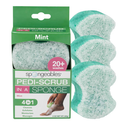 Picture of Spongables Pedi Scrub Foot Exfoliating 20+ Wash Sponge, Peppermint and Tea Tree, 3 Count