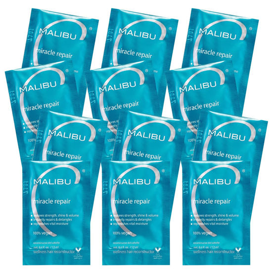 Picture of Malibu C Miracle Repair Hair Reconstructor (12 Packets) - Nourishing Hair Repair Treatment for Weak, Damaged Strands - Flax Protein & Vitamin B5 for Hair Strength