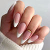 Picture of YOSOMK Medium French Tip Press on Nails Almond Fake Nails with Rhinestones Design Full Cover Glue on Acrylic Nails Glossy Nude Stick on Nails for Women