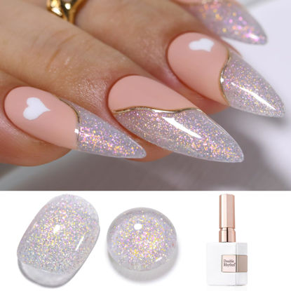 Picture of Double Rhythm 15ML Glitter Gel Polish Shimmer Reflective Holographic Color Magnetic for Nail Art Salon DIY at Home (Pink-B1153)