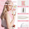 Picture of Small Clear Personalized Initial Makeup Bag,Nylon Preppy A-Z Chenille Letter Patch Cosmetic Pouch Beach Toiletry Bag,Waterproof Zipper Travel Purse Storage Bag Organizer for Women Girls(White-Pink E)