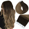 Picture of Full Shine Balayage Tape in Hair Extensions Human Hair 12 Inch Hair Extensions Tape in Darkest Brown 2 Fading to 6 Light Brown Highlight 18 Ash Blonde 20 Pcs 30 Grams Skin Weft Tape in Hair Extensions