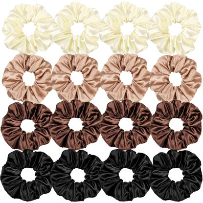 Picture of 16 Pcs Satin Hair Ties and Holders for Women - Big Scrunchies for Thick, Curly Hair, Ponytail Holders, Cute Pony Tails, No Crease or Damage