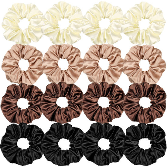 Picture of 16 Pcs Satin Hair Ties and Holders for Women - Big Scrunchies for Thick, Curly Hair, Ponytail Holders, Cute Pony Tails, No Crease or Damage