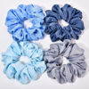 Picture of XL Big Silk Scrunchies Hair Ties for Women - CEELGON Oversized Satin Silk Scrunchie Exra Large Jumbo Gaint Soft Chiffon Cute Scrunchy for Curl Thick Hair 4 Pack (Blue Series)
