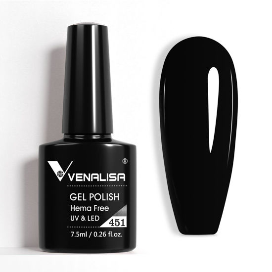 Picture of VENALISA Black Gel Nail Polish 1 Pcs Pure Black Color Gel Polish Soak Off UV Gel DIY at Home Manicure Salon Nail Art For Girls Women