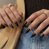 Picture of KQueenest All Black Press on Nails Medium Almond Stiletto, Pure Color Acrylic Nails Reusable Fake Nails Press on Feature Protective UV Coating, Short Almond Nails for Women Winter Manicure in 24 PCS