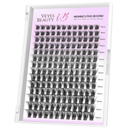 Picture of VEYESBEAUTY Lash Clusters Individual Eyelash Extensions Thin & Invisible Band DIY False Eyelashes for Self-application Newbie's Five-Second Series Wispy Lash Tray, Bomb 8-16mm Mixed Length