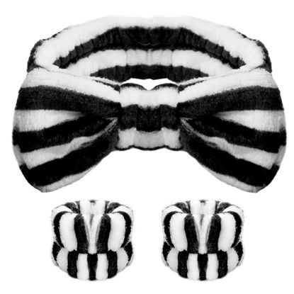 Picture of WSYUB Makeup Headband, Spa Headband and Wristband Set, Headband for Washing Face, Self Skin Care Headband for Women Girls,Black and White Headband