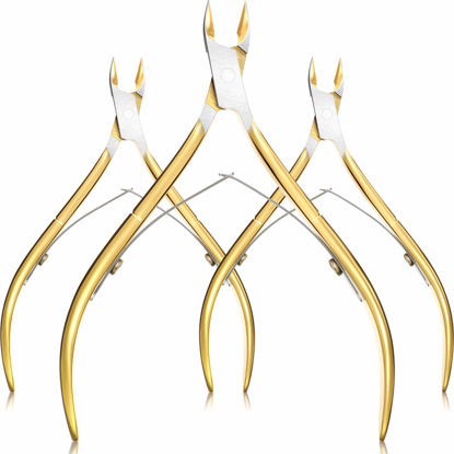 Picture of Mudder 3 Packs Cuticle Nippers Cuticle Cutter Stainless Steel Professional Nail Cuticle Trimmer Pointed Blade Cuticle Remover Scissors Pedicure Manicure Tool for Fingernails and Toenails (Gold)