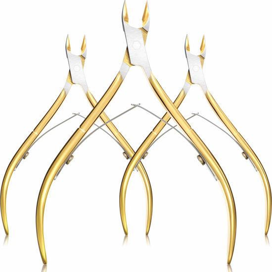 Picture of Mudder 3 Packs Cuticle Nippers Cuticle Cutter Stainless Steel Professional Nail Cuticle Trimmer Pointed Blade Cuticle Remover Scissors Pedicure Manicure Tool for Fingernails and Toenails (Gold)