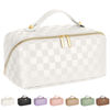 Picture of ALEXTINA Large Capacity Travel Cosmetic Bag - Travel Makeup Bags for Women Waterproof PU Leather Checkered Makeup Organizer Bag with Dividers and Handle,Toiletry Bag for Cosmetics, White