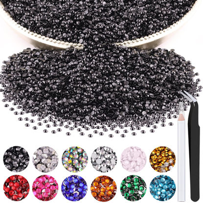 Picture of 5000PCS 2mm Resin Rhinestones in Bulk (Black), Bedazzling Flatback Crystals for Crafts DIY Nail Decoration, Gems Charms for Tumbler Shoes Clothing Fabric with Pickup Pen and Tweezers