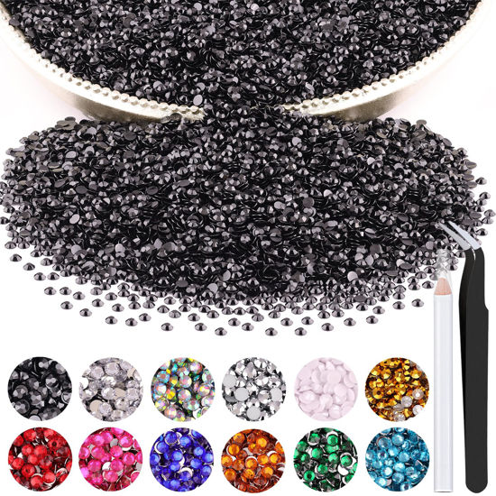 Picture of 5000PCS 2mm Resin Rhinestones in Bulk (Black), Bedazzling Flatback Crystals for Crafts DIY Nail Decoration, Gems Charms for Tumbler Shoes Clothing Fabric with Pickup Pen and Tweezers