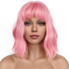 Picture of LANCAINI Pastel Bob Wigs with Bangs for Women Loose Wavy Wig Pastel Wavy Shoulder Length Bob Synthetic Cosplay Wig for Girl Colorful Costume Wigs (Pink)