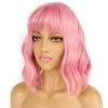Picture of LANCAINI Pastel Bob Wigs with Bangs for Women Loose Wavy Wig Pastel Wavy Shoulder Length Bob Synthetic Cosplay Wig for Girl Colorful Costume Wigs (Pink)
