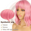 Picture of LANCAINI Pastel Bob Wigs with Bangs for Women Loose Wavy Wig Pastel Wavy Shoulder Length Bob Synthetic Cosplay Wig for Girl Colorful Costume Wigs (Pink)