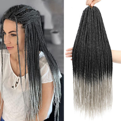 Picture of 7 Packs Senegalese Twist Crochet Hair for black women 22 Inch Crochet Braids For Black Women Omber Braiding Hair 30 Stands/Pack Small Crochet Hair Hot Water Setting(1B/Grey)